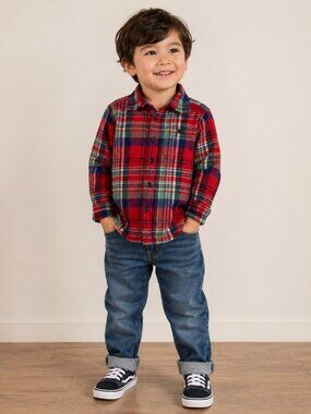 Old Navy Toddler Boys Plaid Flannel Shirt Red Blue Green Size 3T